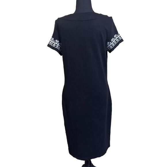 Talbots Shift Dress Black Size Medium Embroidered Casual Stretch Boho Beachy - Picture 2 of 8